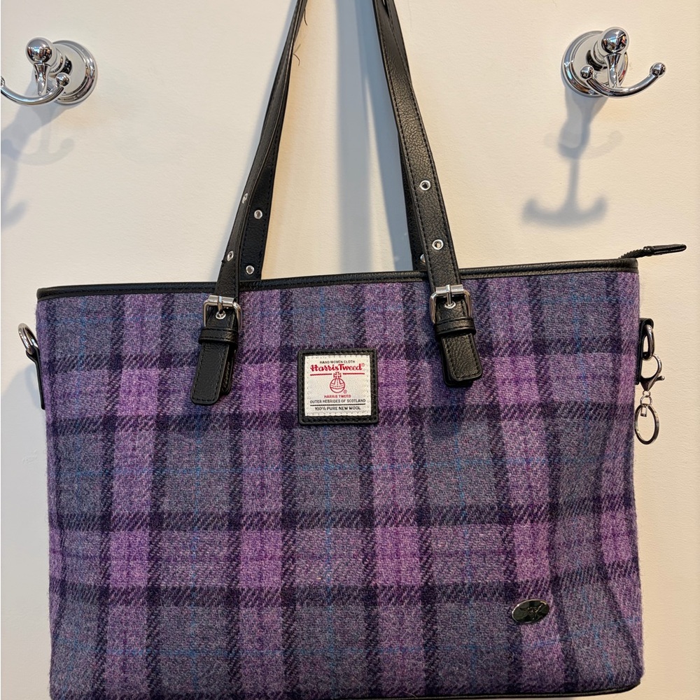 Glen Alpin of Scotland Harris Tweed Purple Plaid Women's Tote